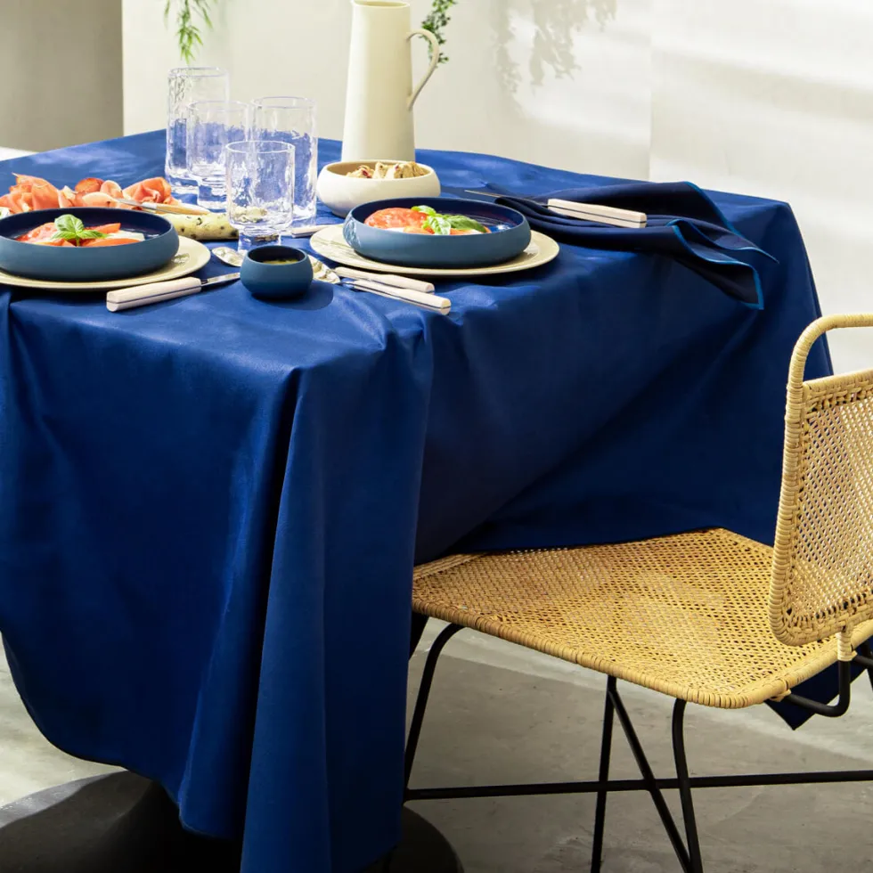 NUANCES COTON & LIN BLEU ROY Nappe carrée 180 x 180 cm